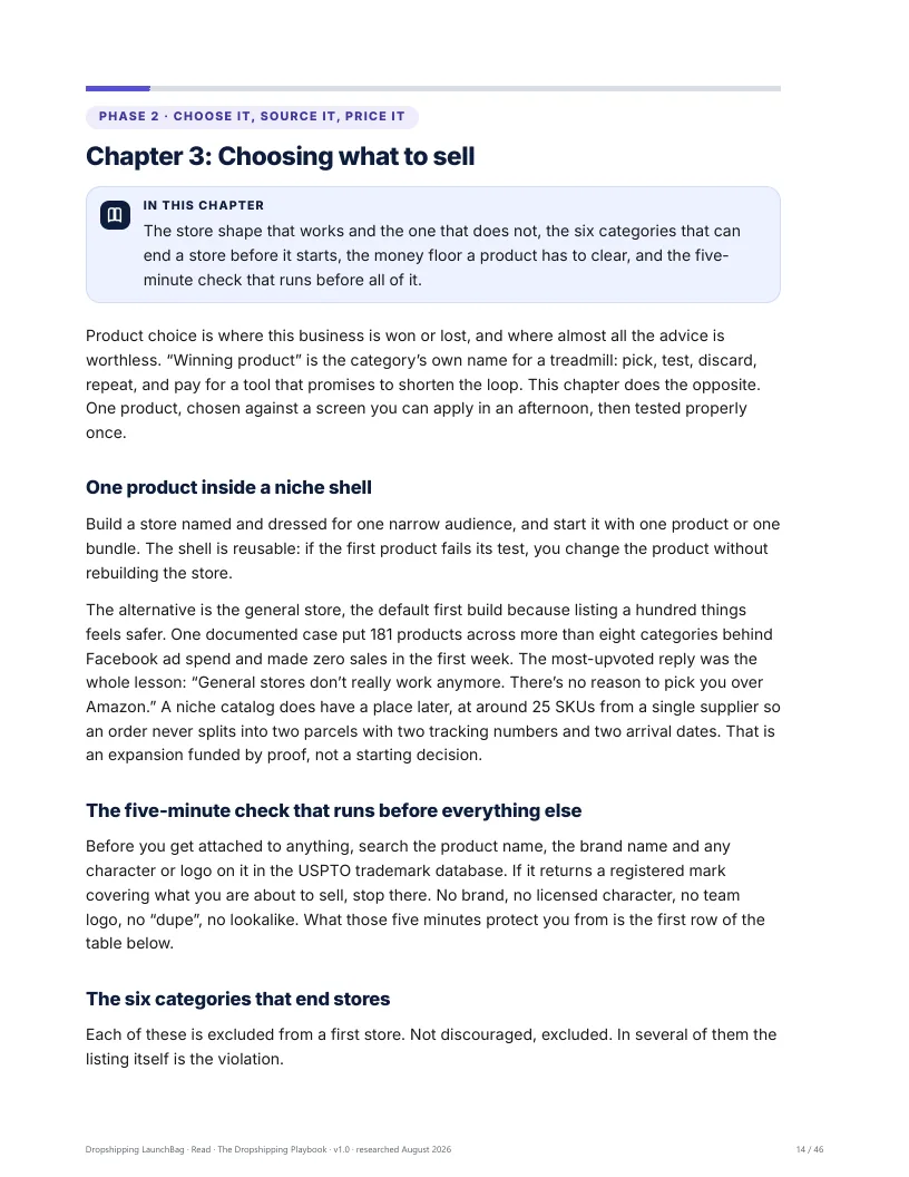 Playbook chapter 3: the categories excluded from a first store, and why