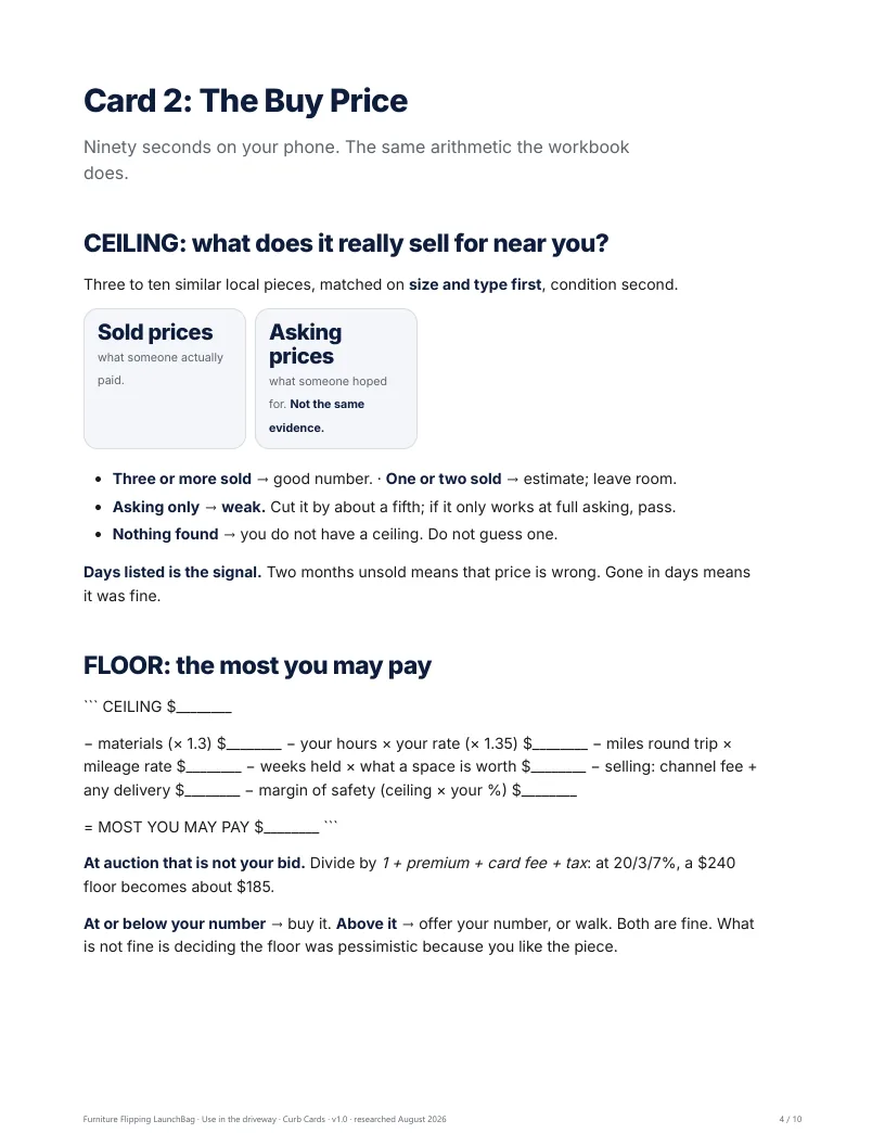 Card 2: the buy price, in ninety seconds on your phone