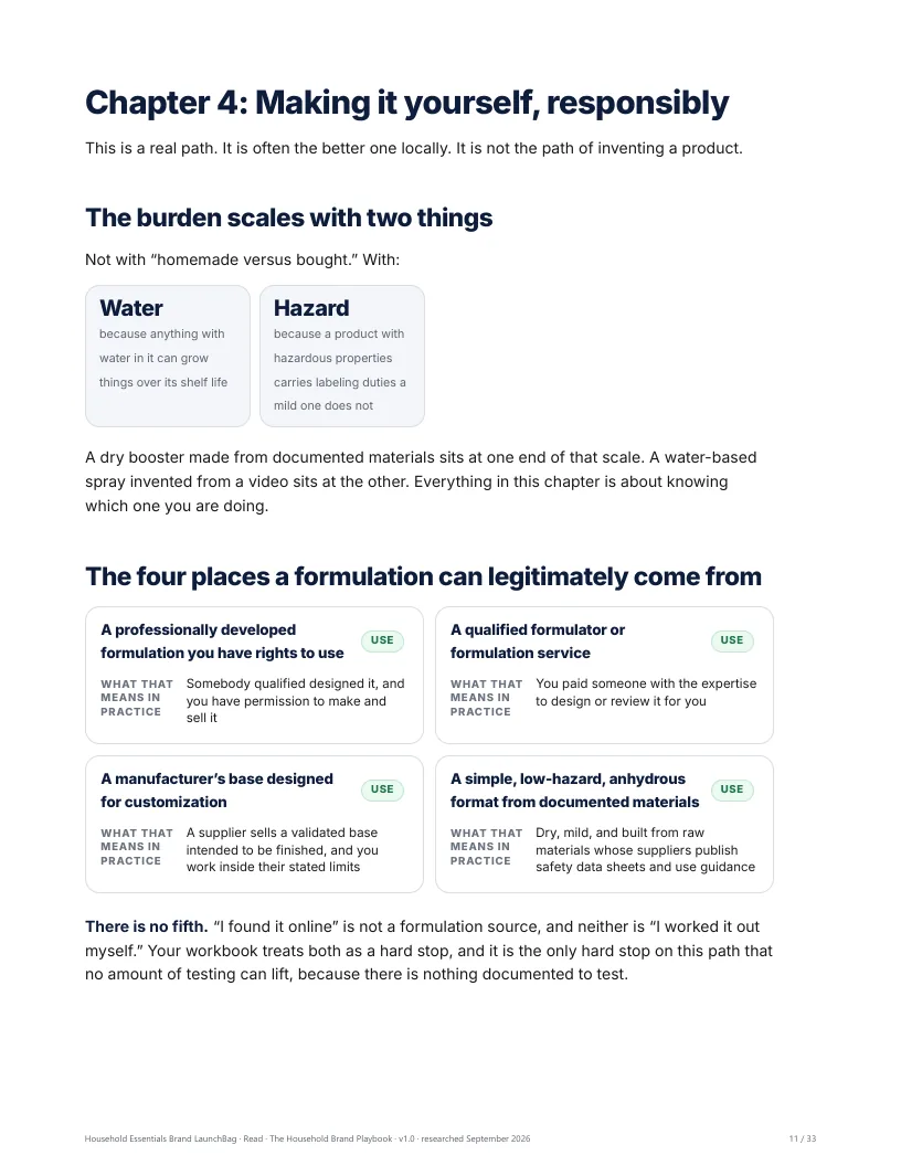 The Playbook chapter on making the product yourself, and the four places a formulation can come from