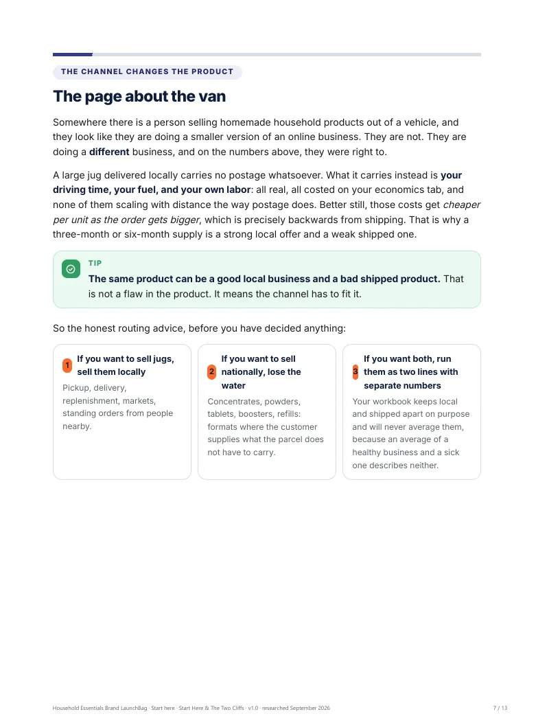 The page explaining why the channel changes which product is viable