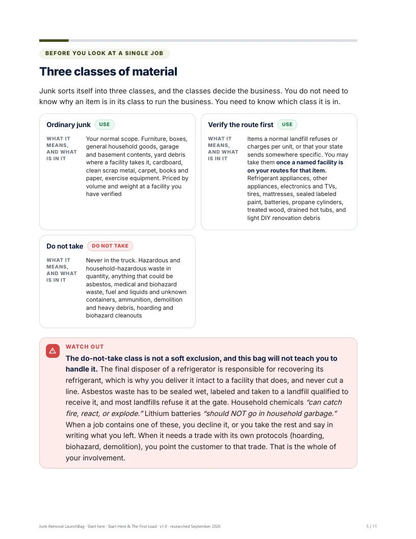 The three classes of material: ordinary junk, verify the route first, do not take