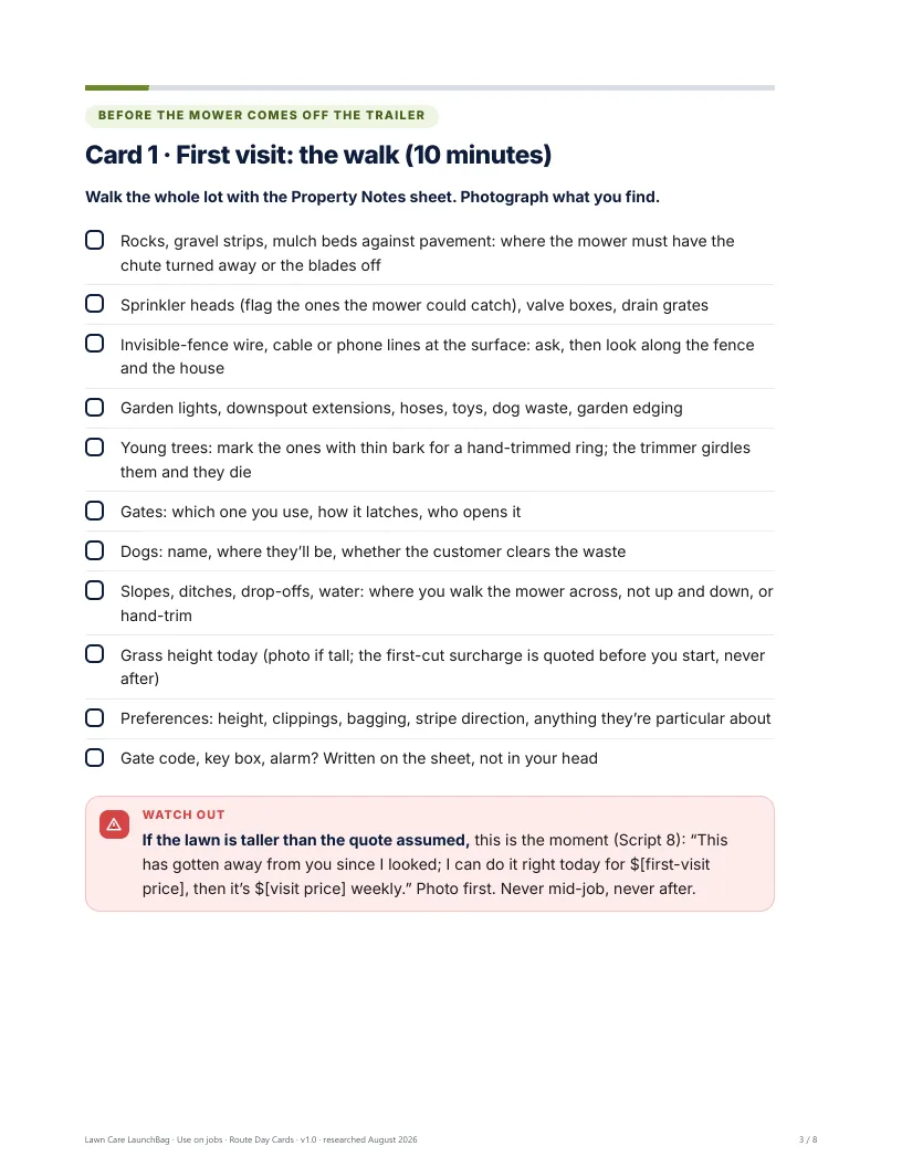 Route Day Cards: the first-visit walk checklist
