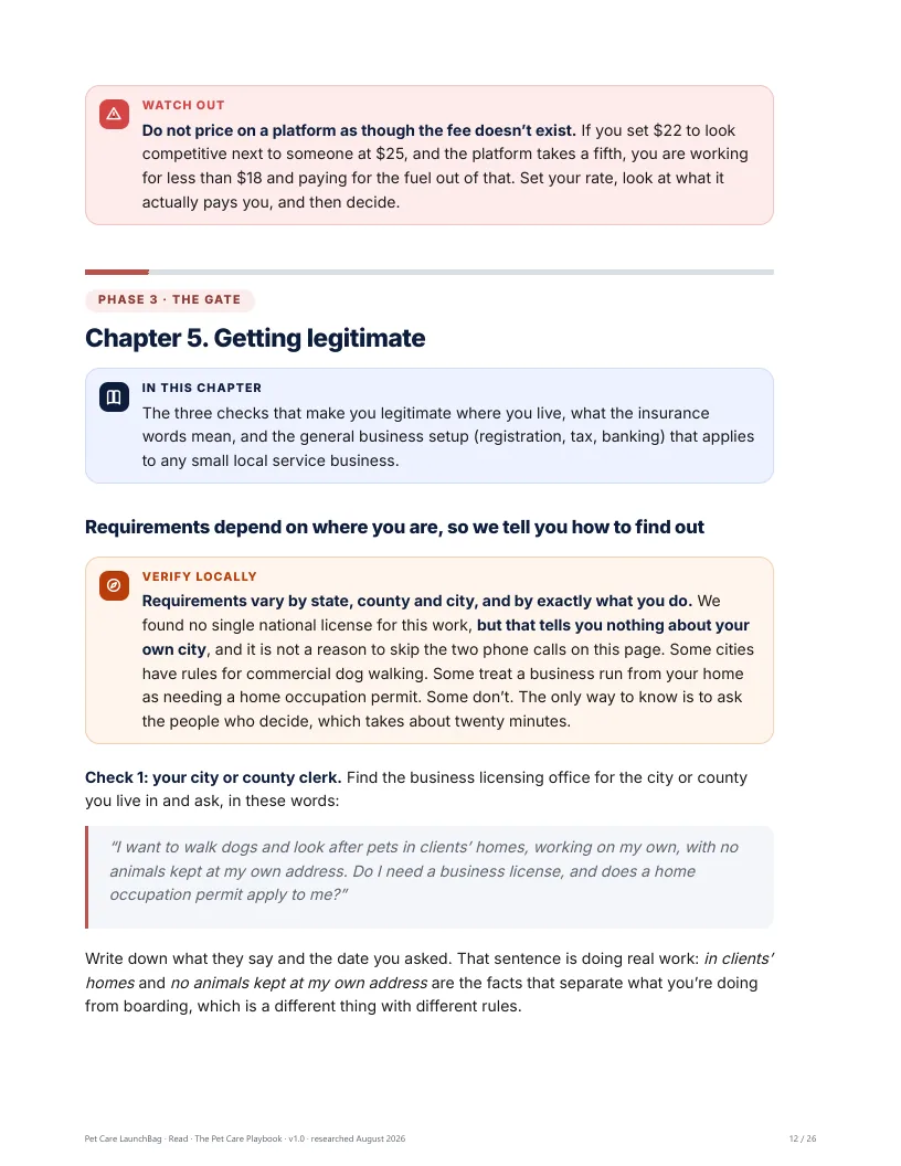 Playbook chapter 5: the three local checks, and the words to say on each call