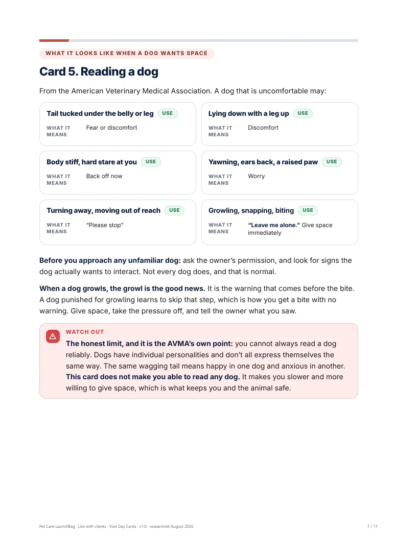 Visit Day Cards: reading a dog that is telling you to back off
