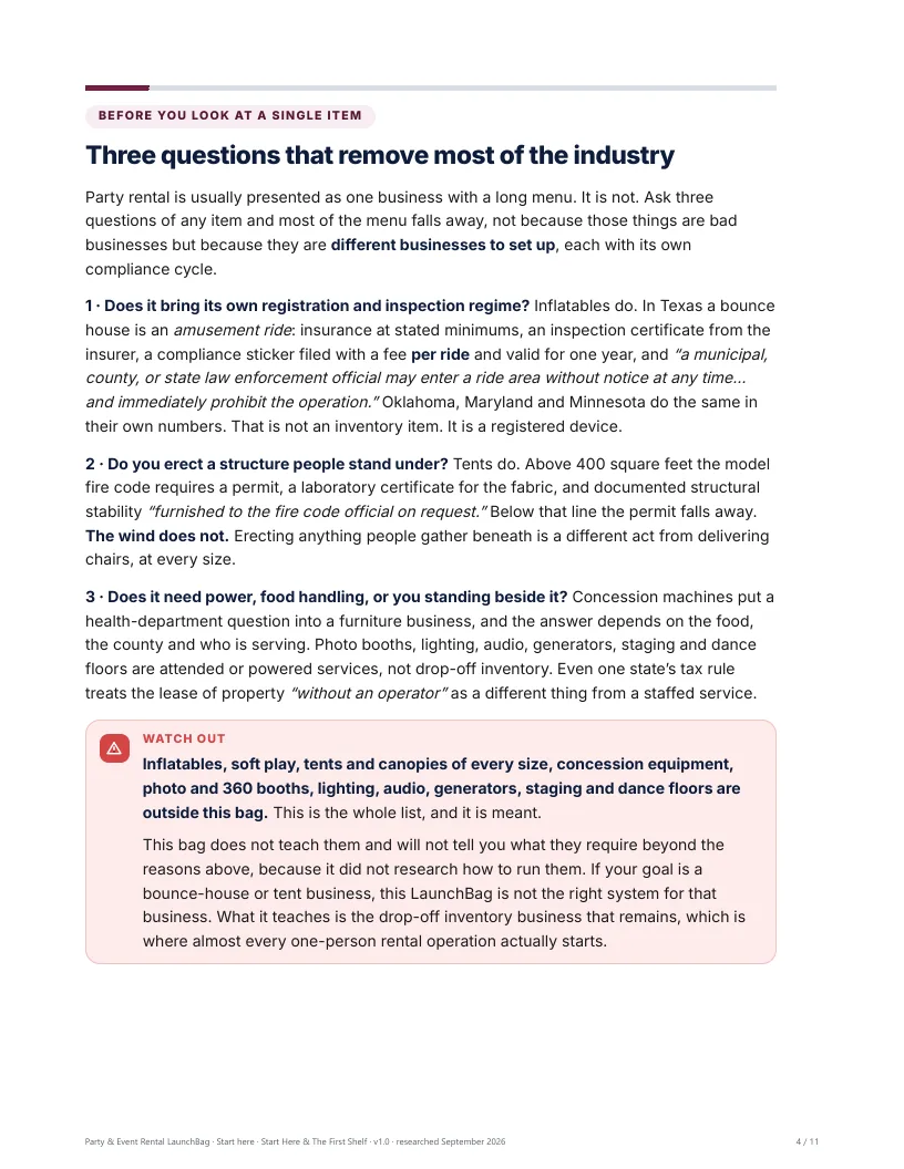 Three questions that remove most of the industry, plus the exclusions stated before you buy