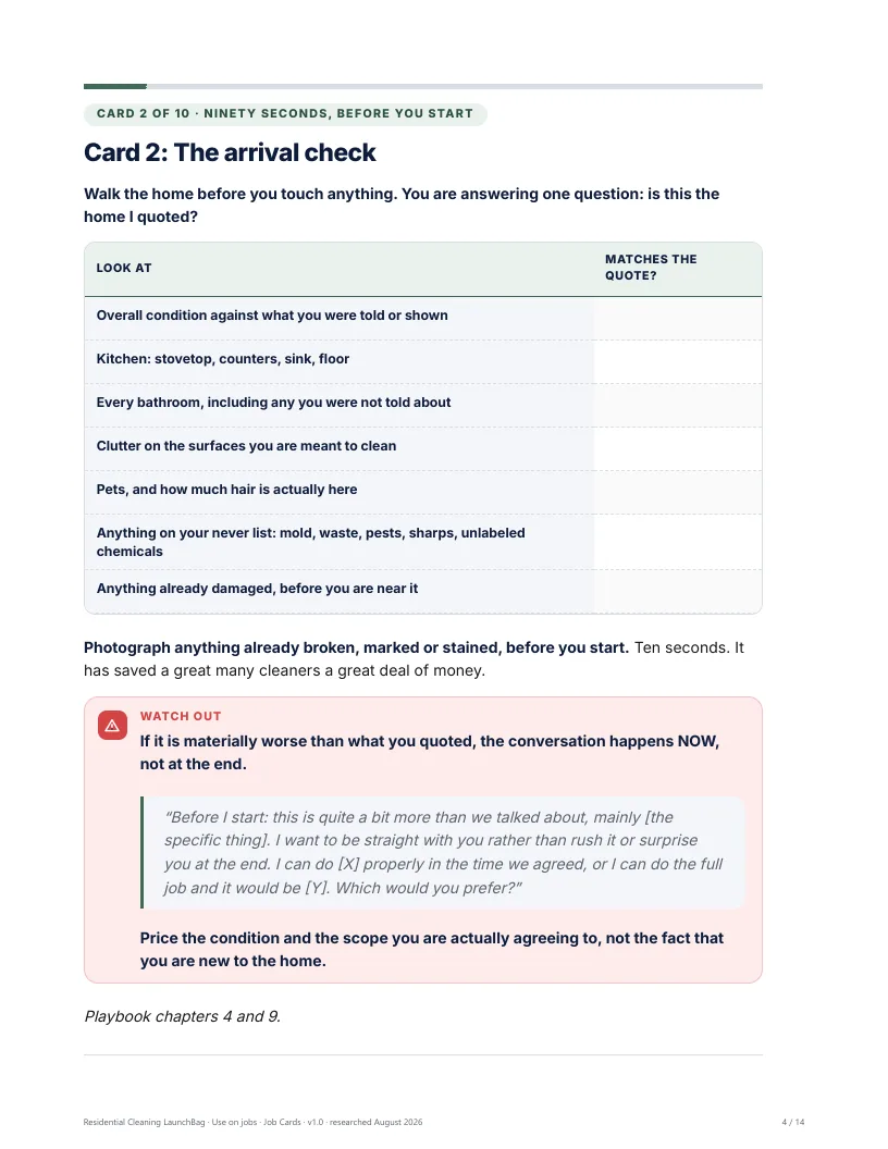 Job Cards: the arrival check, and the conversation that happens before you start
