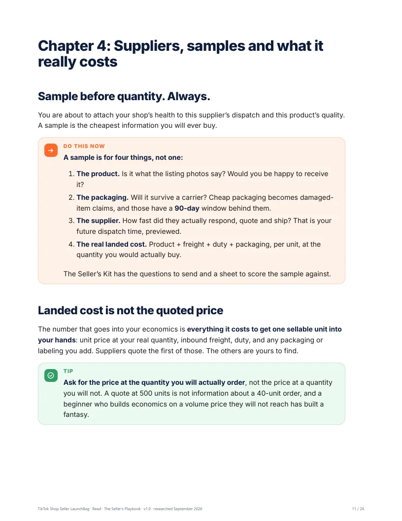 Suppliers and samples: what a sample is really for, and what landed cost includes