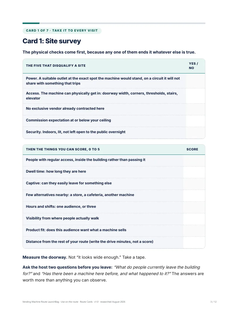 Route Cards: the site survey, carried to every visit