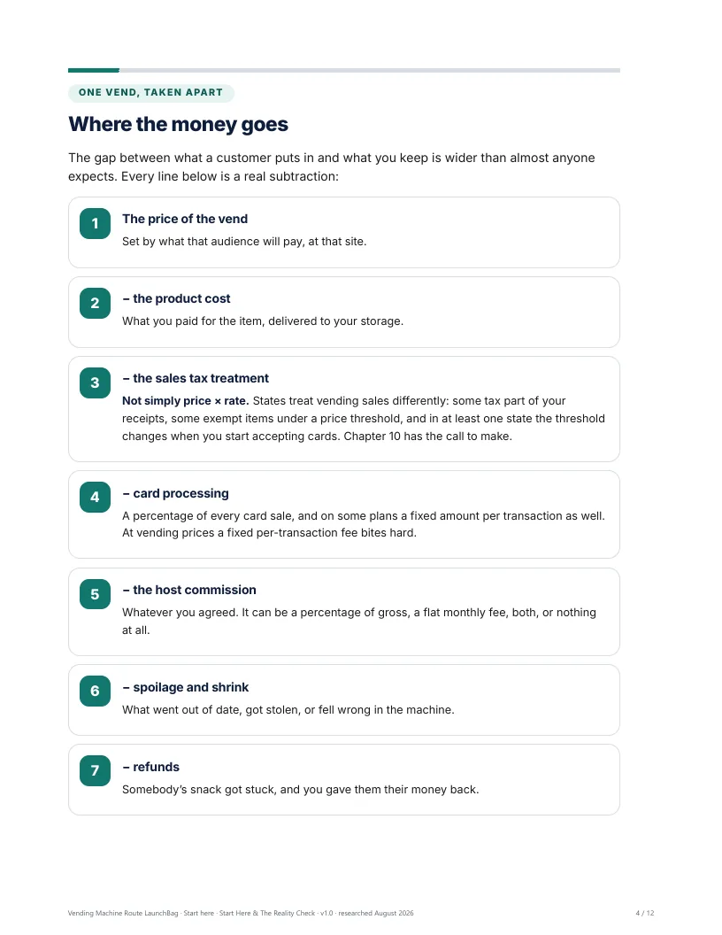 Start Here: where the money goes, one vend with every subtraction named