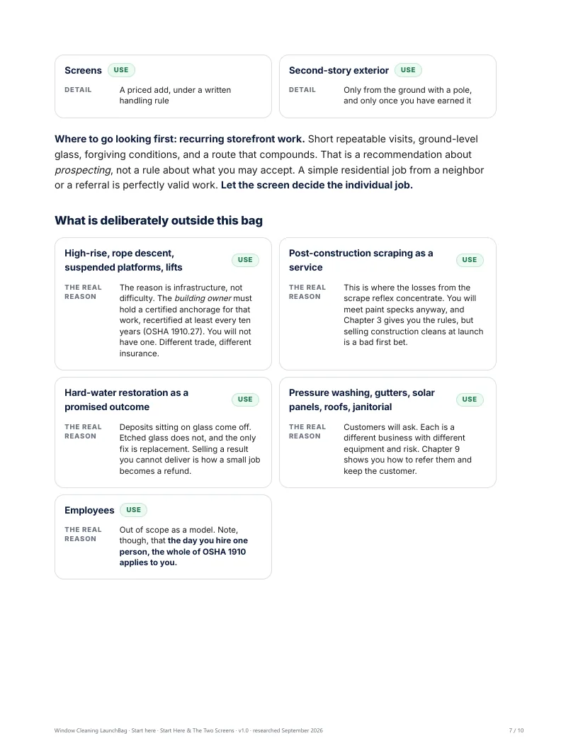 The launch scope: what you take on at the start, and what waits